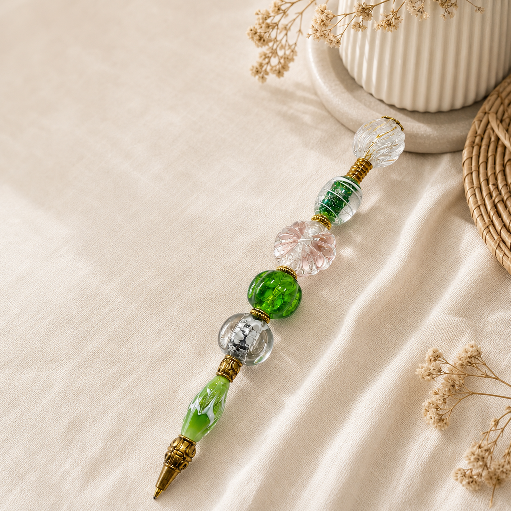 Green handmade beaded pens