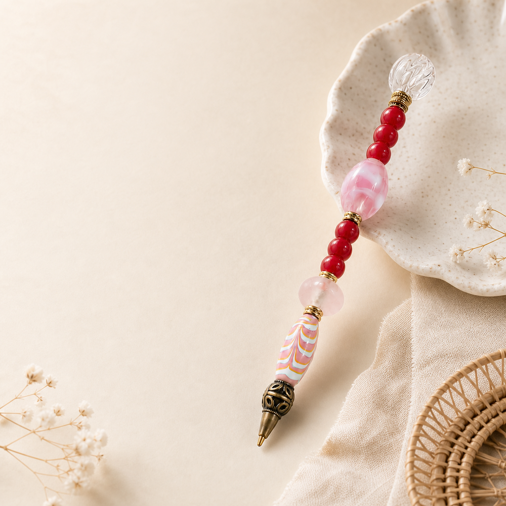 Red and pink handmade beaded pens