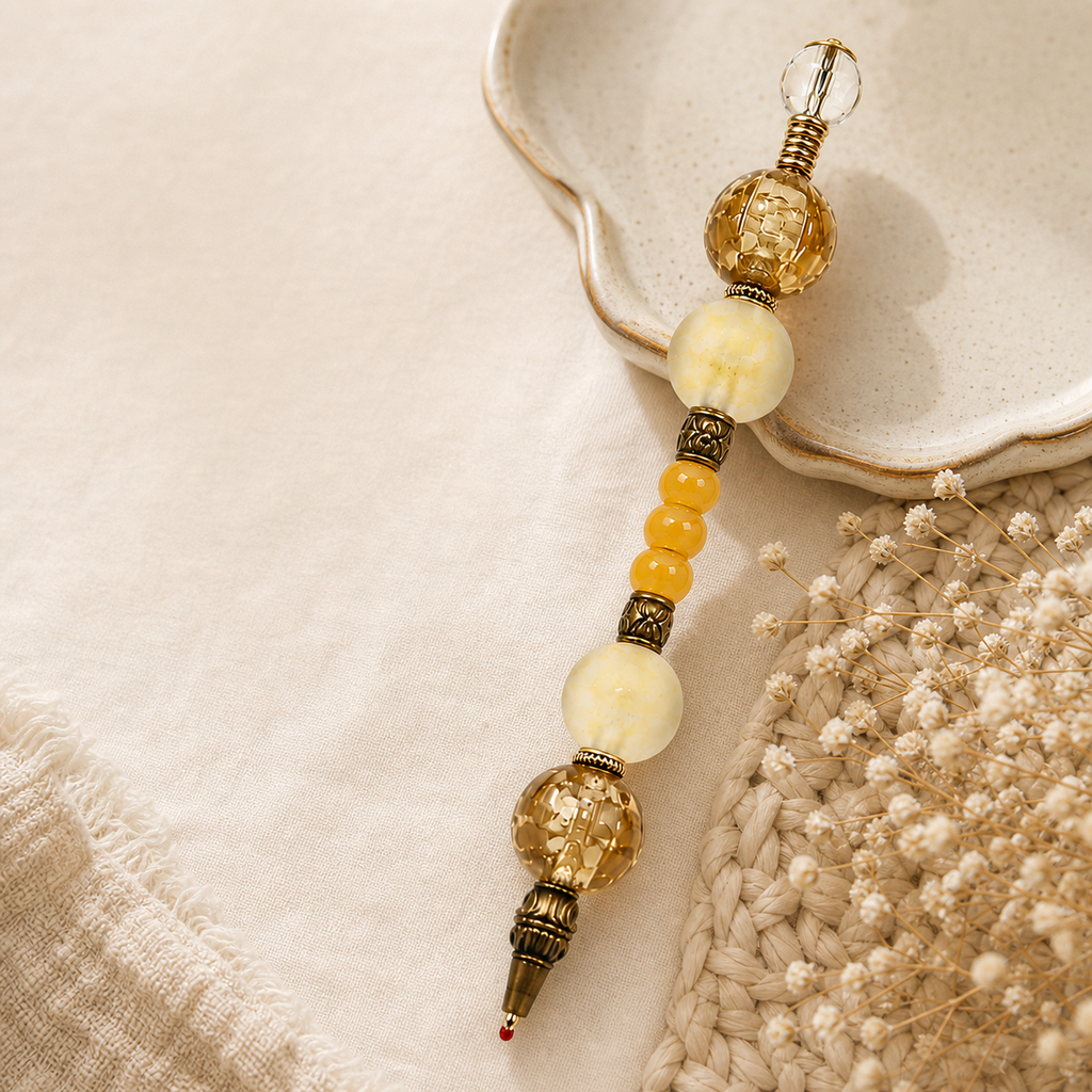 Yellow and amber handmade beaded pens