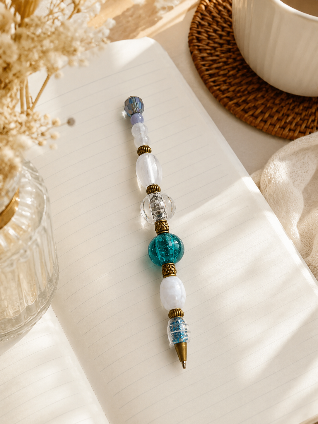 Elegant desk vignette with the Tidepool beaded pen