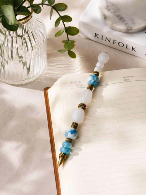 Elegant desk vignette with the Cloudwork beaded pen