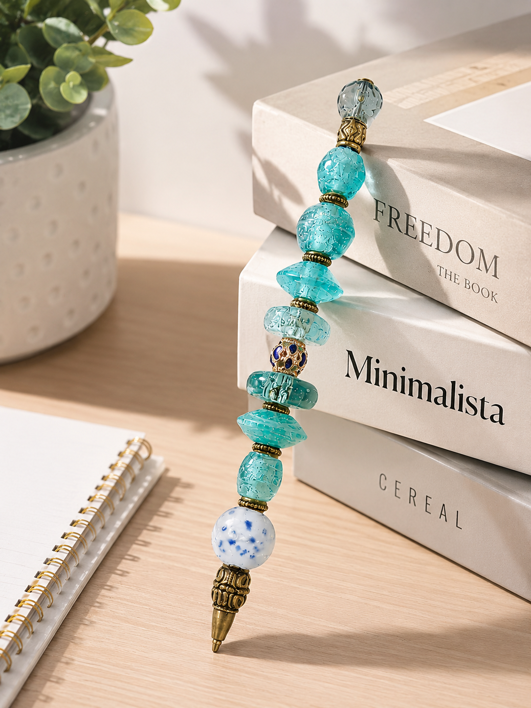 Elegant desk vignette with the Shoal beaded pen
