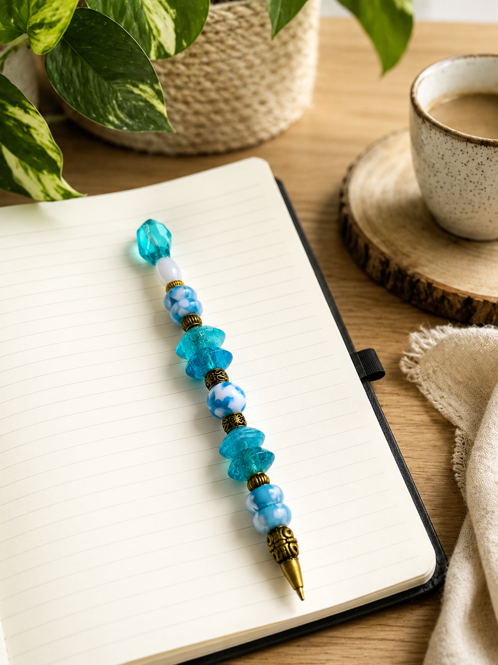 Elegant desk vignette with the Forget-Me-Not beaded pen