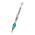 Seaglass Ribbon handmade beaded pen with blue swirl glass beads and antique brass fittings