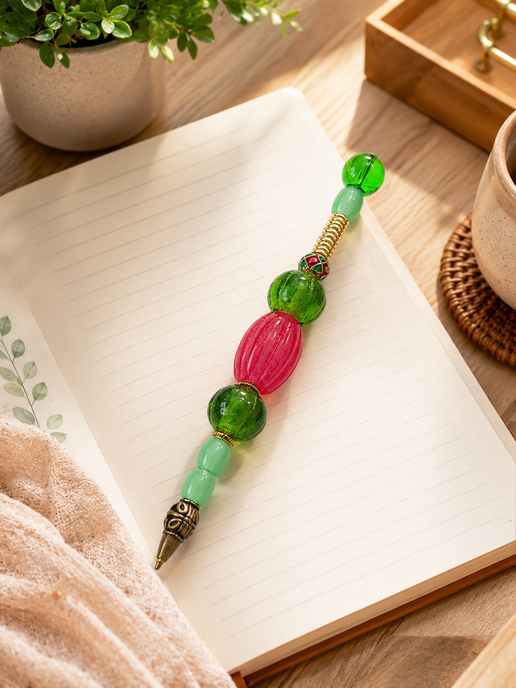 Elegant desk vignette with the Watermelon beaded pen