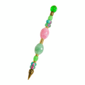 Rose & Mint handmade beaded pen with pink & green faceted glass beads and antique brass fittings