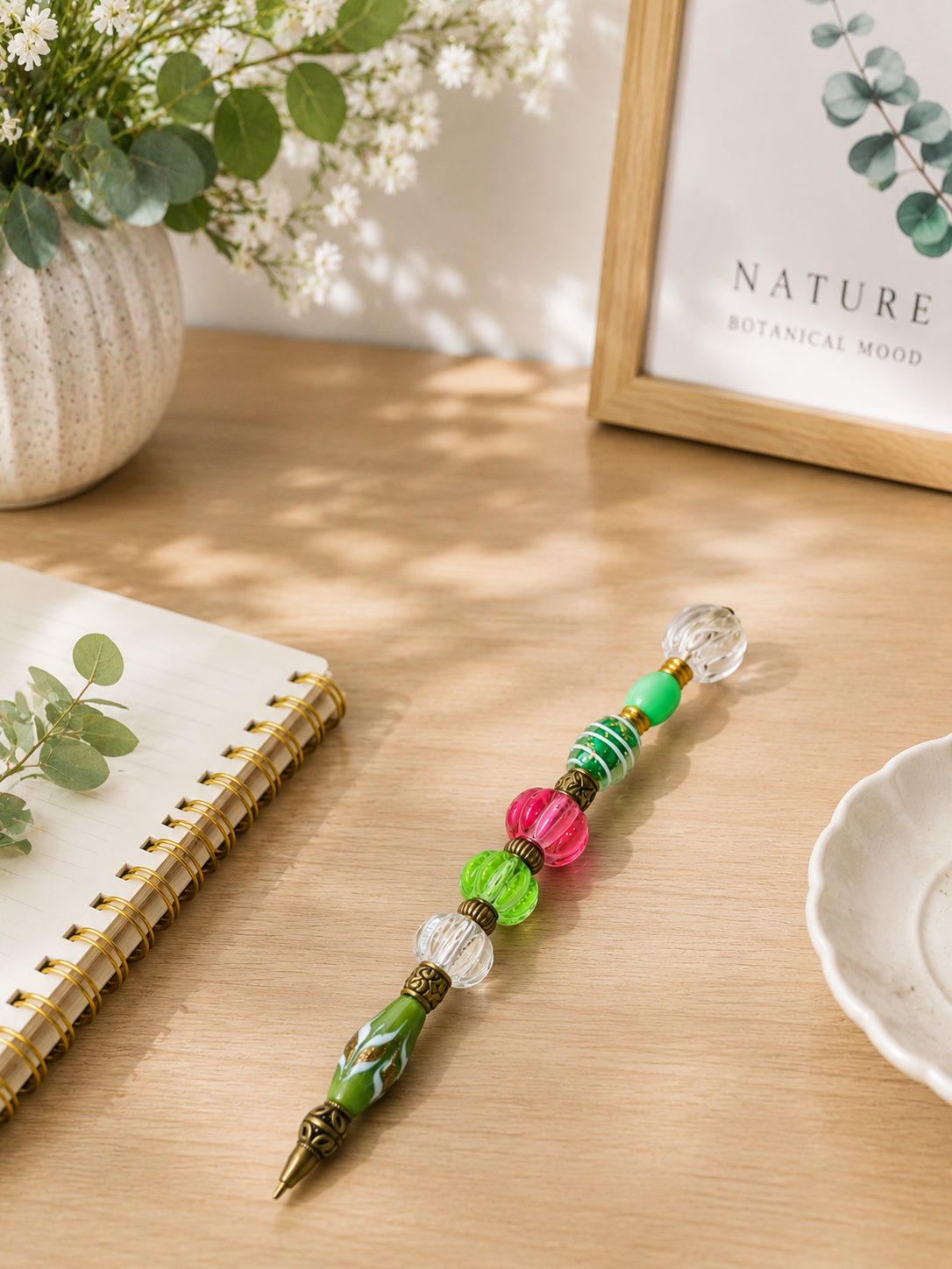 Elegant desk vignette with the Garden Party beaded pen
