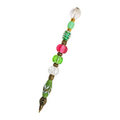 Garden Party handmade beaded pen with green & pink glass beads and antique brass fittings