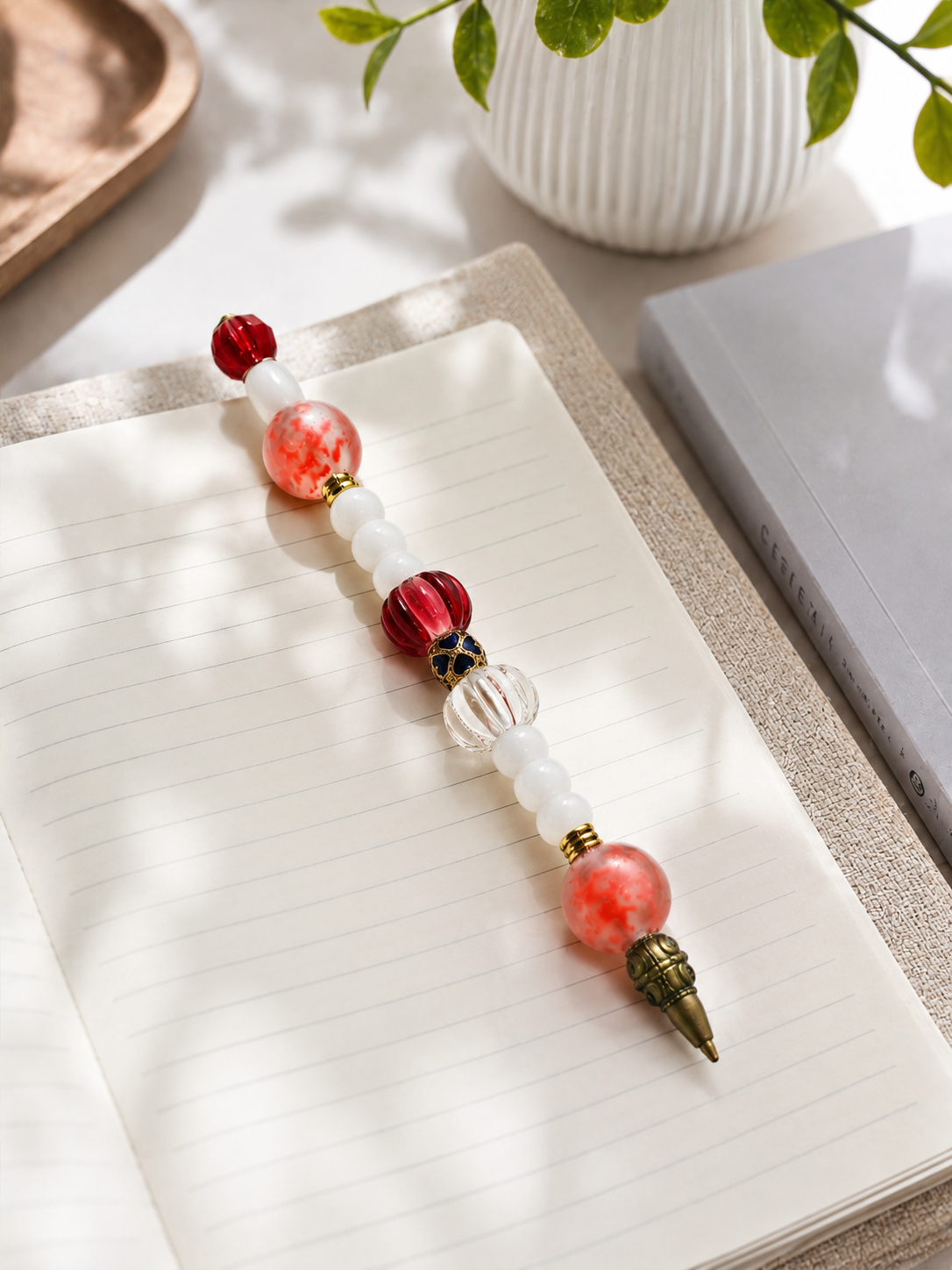 Elegant desk vignette with the Poppy Field beaded pen