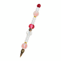 Cranberry & Cream handmade beaded pen with red & white glass beads and antique brass fittings