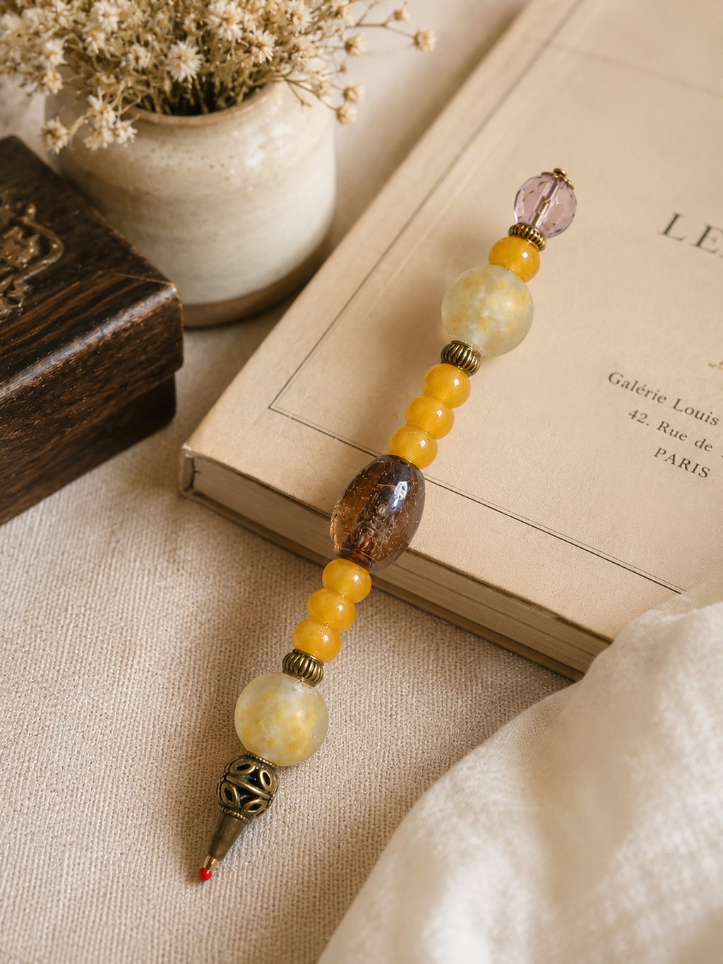 Elegant desk vignette with the Honeycomb beaded pen