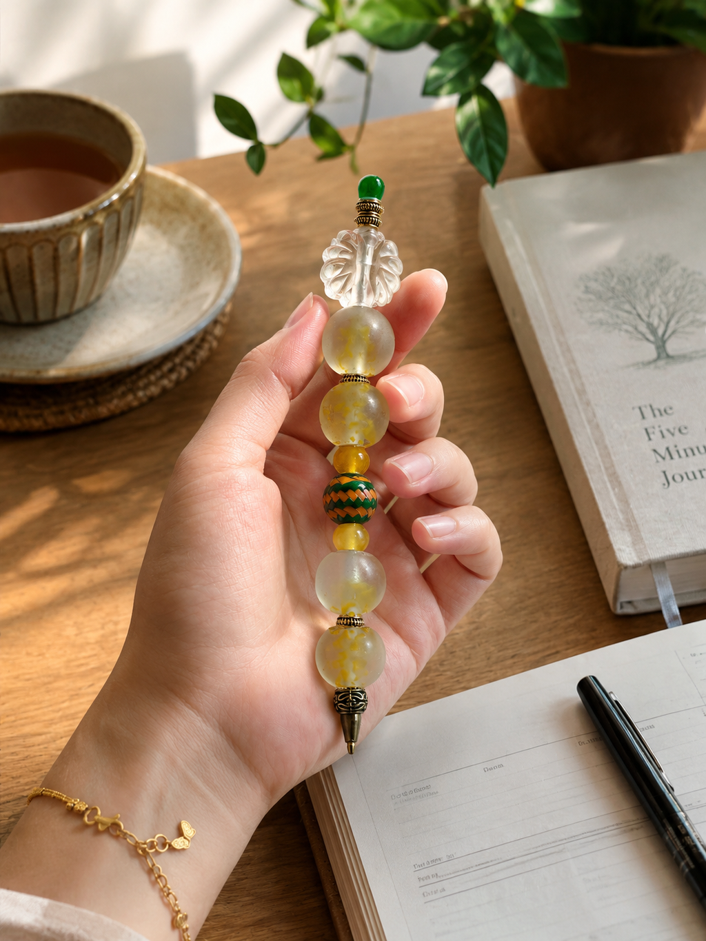Elegant desk vignette with the Lemon Grove beaded pen