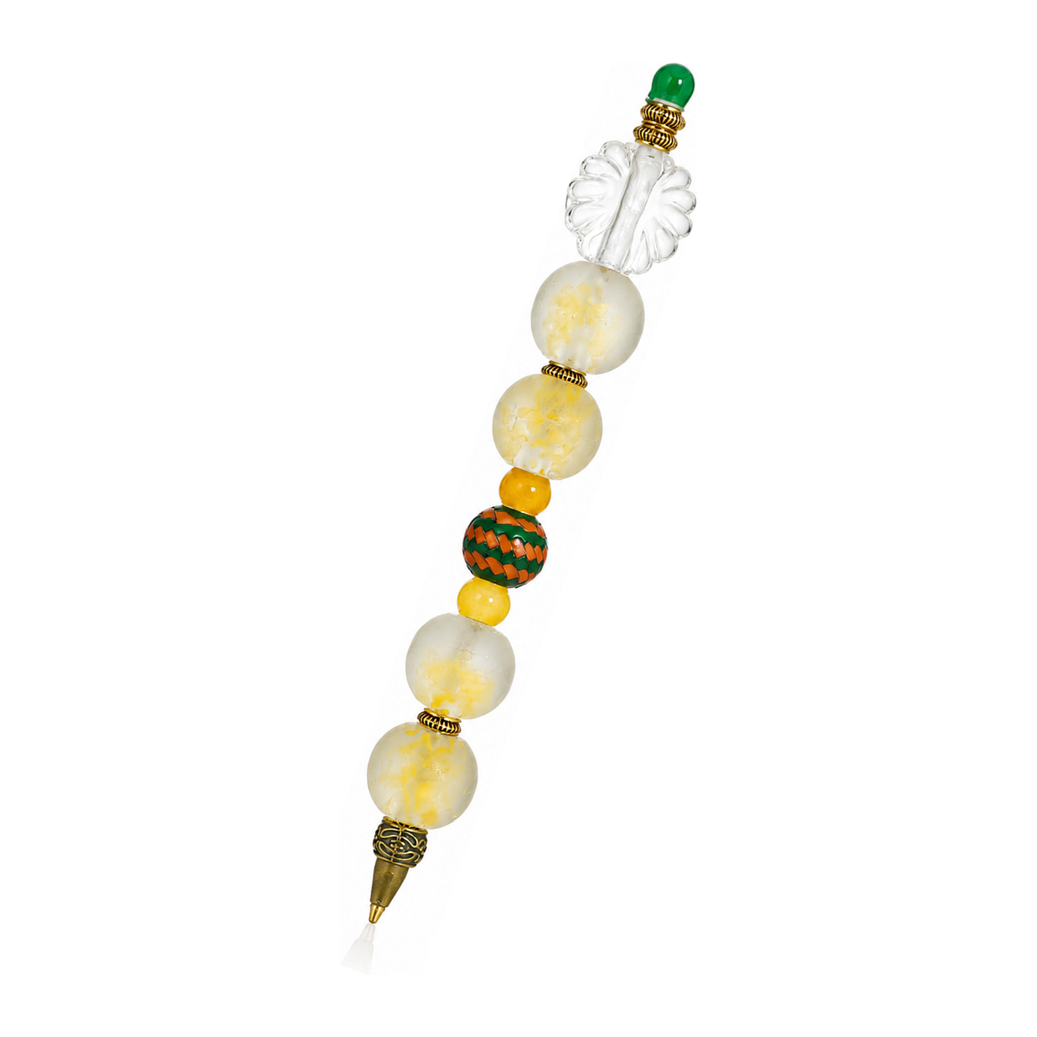 Citrus Twist handmade beaded pen with yellow & green glass beads and antique brass fittings