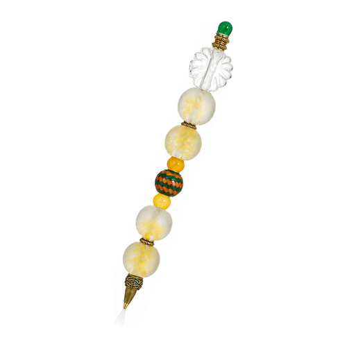 Citrus Twist handmade beaded pen with yellow & green glass beads and antique brass fittings